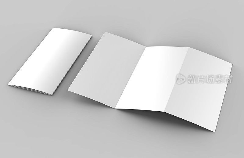 空白空白z折叠三折叠宣传册模拟模板设计。3 d渲染插图。